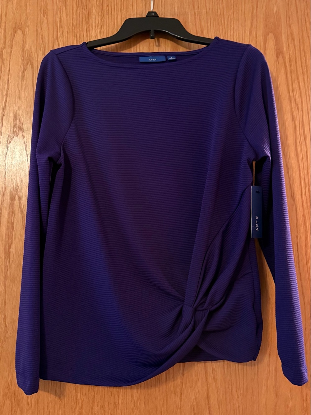 NEW women’s Small Apt. 9 Deep Purple Long-Sleeve Twist Front Top stretch